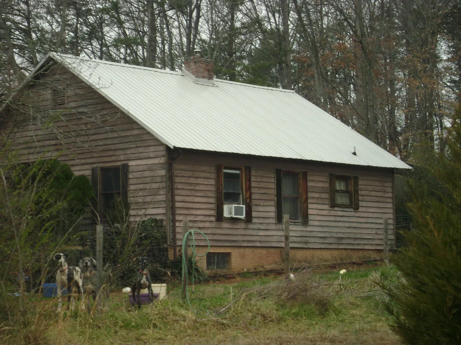 White metal roof on an old wood sided farmhouse, from a Metal Roof Installation job in Nordman